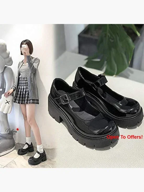 PU Leather Platform Mary Jane Heels with Elastic T-Strap - Picture 2 of 7